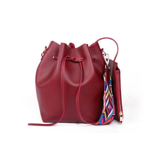 WOMEN BAG WITH COLORFUL STRAP BUCKET BAG WOMEN PU LEATHER SHOULDER BAGS CROSSBODY MESSENGER BAGS