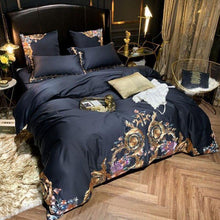 将图片加载到图库查看器，Leroux Black Egyptian Cotton Premium Embroidery Duvet Cover Set
