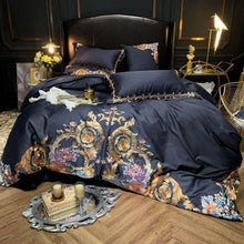 将图片加载到图库查看器，Leroux Black Egyptian Cotton Premium Embroidery Duvet Cover Set
