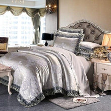 将图片加载到图库查看器，Fateena Silver Brown Luxury Satin Cotton Lace Duvet Cover Set
