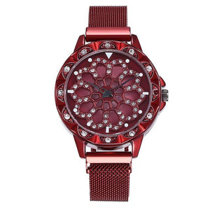 Lady lucky rose gold revolving flower Watch