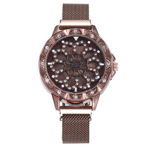 Lady lucky rose gold revolving flower Watch