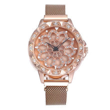 将图片加载到图库查看器，Lady lucky rose gold revolving flower Watch
