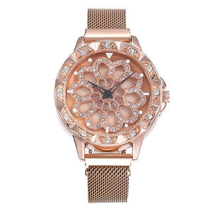 Lady lucky rose gold revolving flower Watch