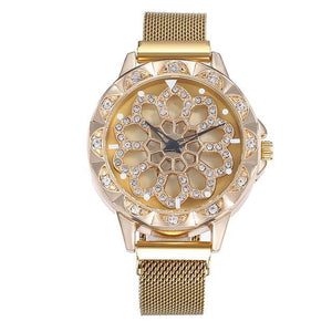 Lady lucky rose gold revolving flower Watch