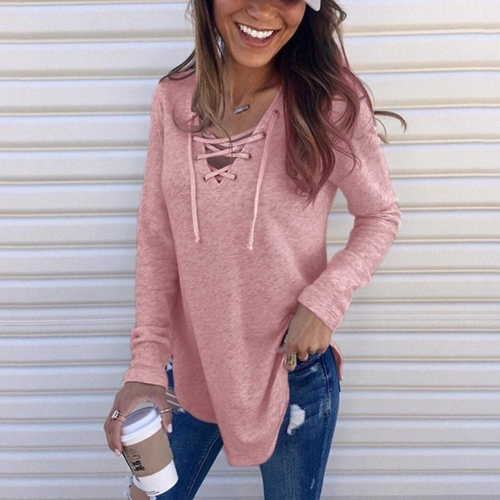 Lace Up Shirt Long Sleeve Sweatshirt