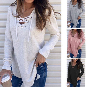 Lace Up Shirt Long Sleeve Sweatshirt