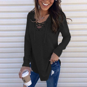 Lace Up Shirt Long Sleeve Sweatshirt