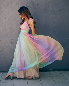 WONDERLAND RAINBOW STRIPED MAXI DRESS – FINAL SALE