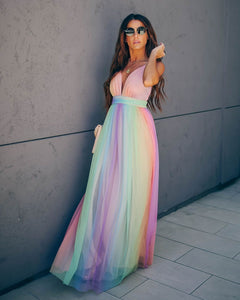 WONDERLAND RAINBOW STRIPED MAXI DRESS – FINAL SALE