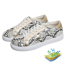 将图片加载到图库查看器，Snakeskin Star Design Lace-Up Sneakers
