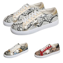 将图片加载到图库查看器，Snakeskin Star Design Lace-Up Sneakers
