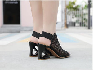 WOMAN SHOES FISH MOUTH ROME ELASTIC BAND HIGH-HEELED SHOES HETEROMORPHIC HEEL HEART-SHAPED HEEL PUMPS