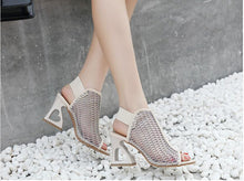 将图片加载到图库查看器，WOMAN SHOES FISH MOUTH ROME ELASTIC BAND HIGH-HEELED SHOES HETEROMORPHIC HEEL HEART-SHAPED HEEL PUMPS
