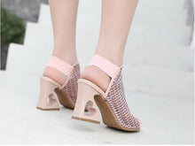 将图片加载到图库查看器，WOMAN SHOES FISH MOUTH ROME ELASTIC BAND HIGH-HEELED SHOES HETEROMORPHIC HEEL HEART-SHAPED HEEL PUMPS
