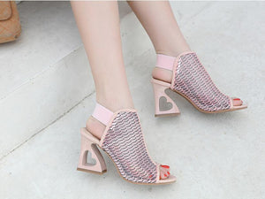 WOMAN SHOES FISH MOUTH ROME ELASTIC BAND HIGH-HEELED SHOES HETEROMORPHIC HEEL HEART-SHAPED HEEL PUMPS