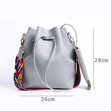 将图片加载到图库查看器，WOMEN BAG WITH COLORFUL STRAP BUCKET BAG WOMEN PU LEATHER SHOULDER BAGS CROSSBODY MESSENGER BAGS
