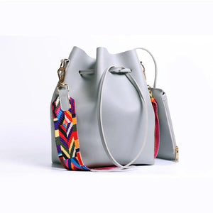 WOMEN BAG WITH COLORFUL STRAP BUCKET BAG WOMEN PU LEATHER SHOULDER BAGS CROSSBODY MESSENGER BAGS