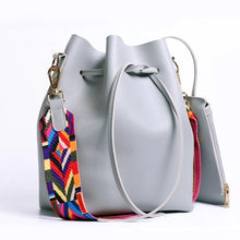 将图片加载到图库查看器，WOMEN BAG WITH COLORFUL STRAP BUCKET BAG WOMEN PU LEATHER SHOULDER BAGS CROSSBODY MESSENGER BAGS
