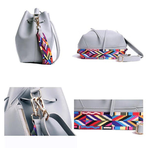 WOMEN BAG WITH COLORFUL STRAP BUCKET BAG WOMEN PU LEATHER SHOULDER BAGS CROSSBODY MESSENGER BAGS