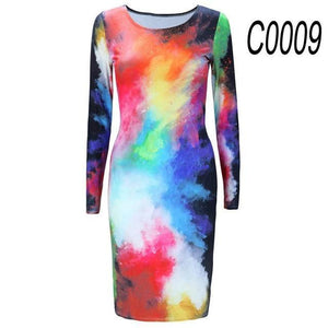 AUTUMN LONG-SLEEVED DRESSES SLIM O-NECK RETRO PRINT WOMEN DRESS CASUAL DRESSES