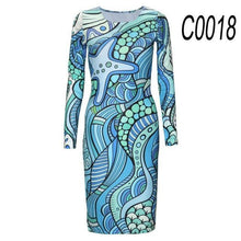 将图片加载到图库查看器，AUTUMN LONG-SLEEVED DRESSES SLIM O-NECK RETRO PRINT WOMEN DRESS CASUAL DRESSES
