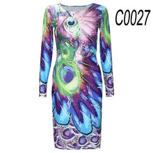 将图片加载到图库查看器，AUTUMN LONG-SLEEVED DRESSES SLIM O-NECK RETRO PRINT WOMEN DRESS CASUAL DRESSES
