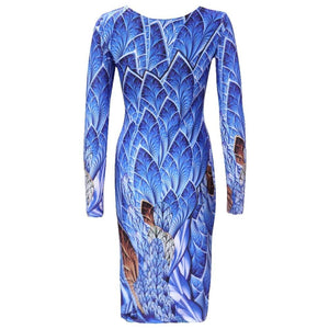 AUTUMN LONG-SLEEVED DRESSES SLIM O-NECK RETRO PRINT WOMEN DRESS CASUAL DRESSES